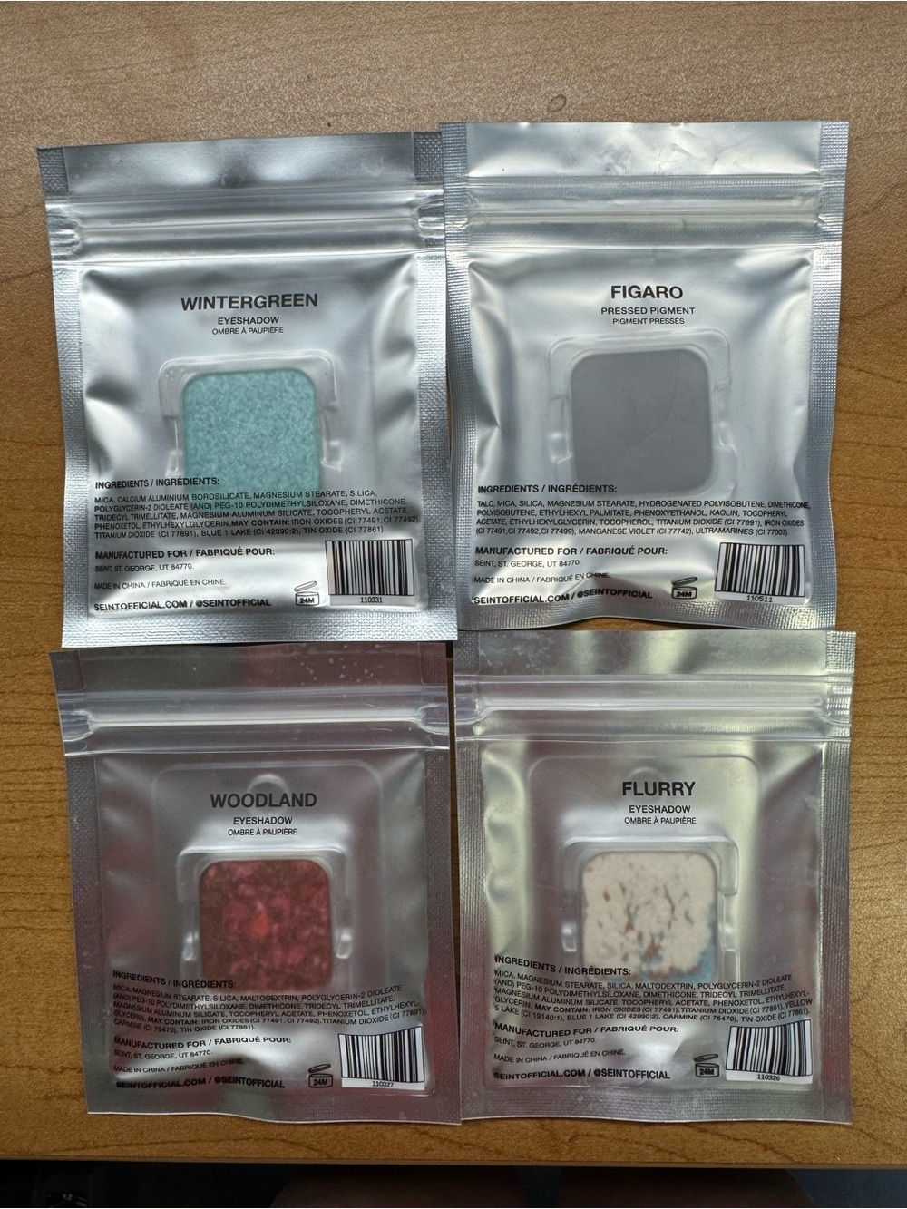 SEINT Wintergreen, Figaro, Woodland & Flurry Eyeshadow Singles - Multi Color Set